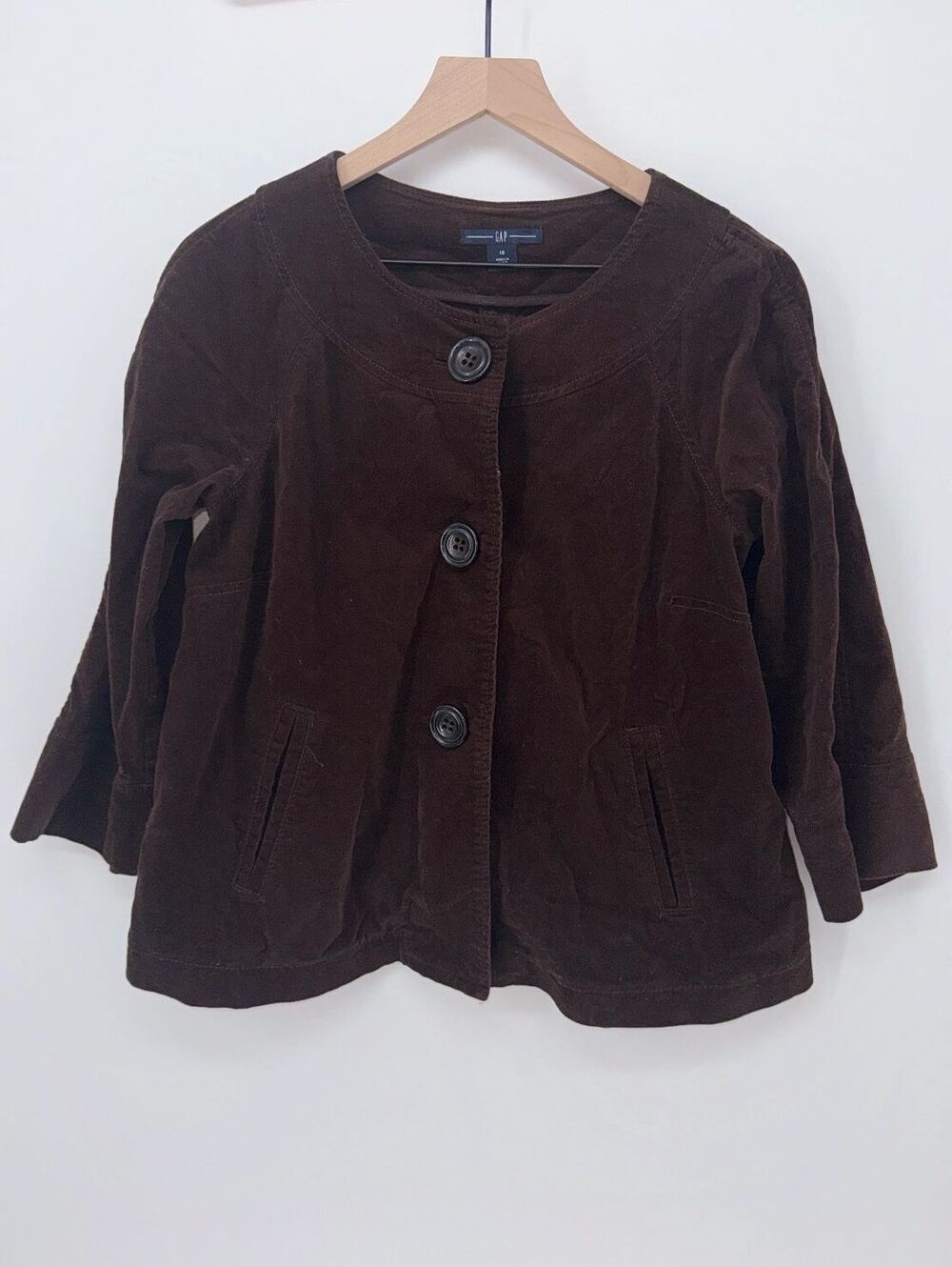 Gap Women's Brown Cotton Blend Utility Jacket Size 12 with Button Front and Pock